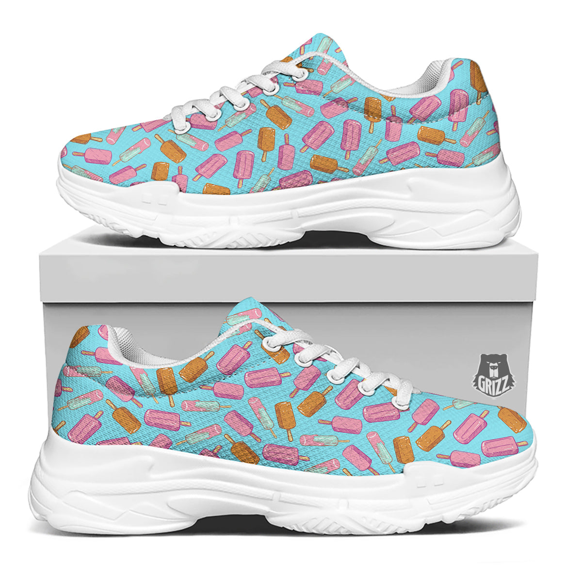 Ice Cream Pink And Brown Print Pattern White Chunky Shoes-grizzshop