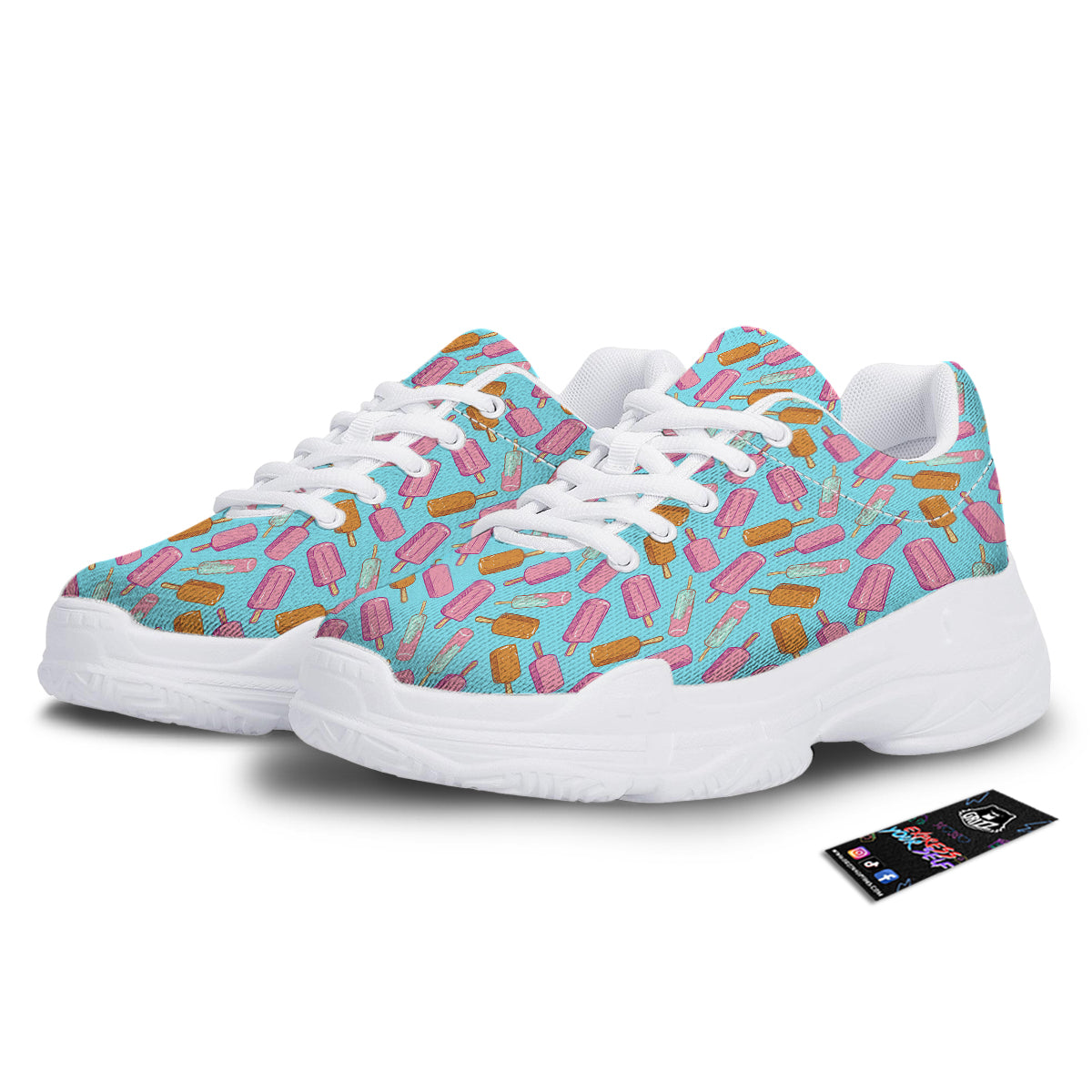 Ice Cream Pink And Brown Print Pattern White Chunky Shoes-grizzshop