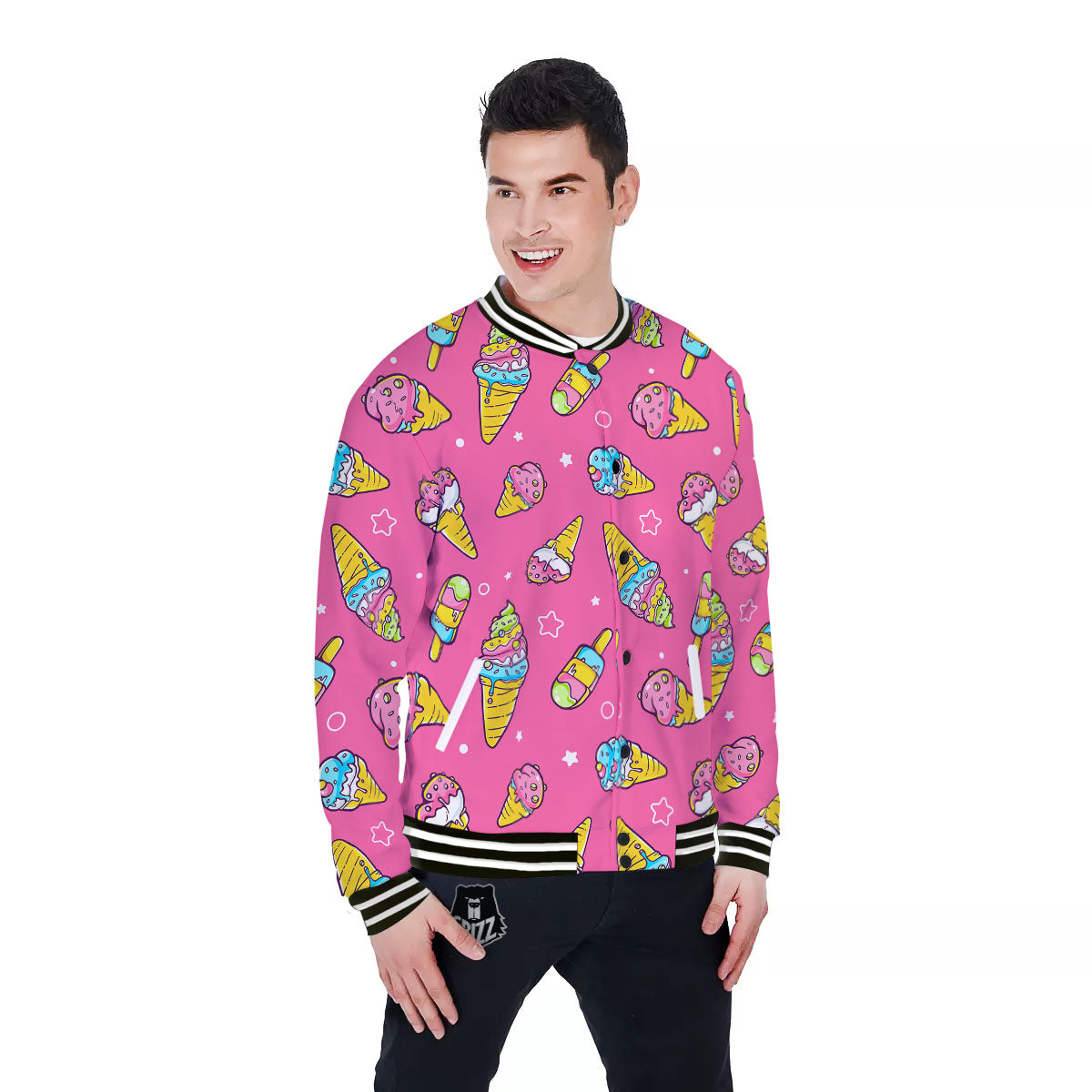 Ice Cream Pink Print Pattern Baseball Jacket-grizzshop