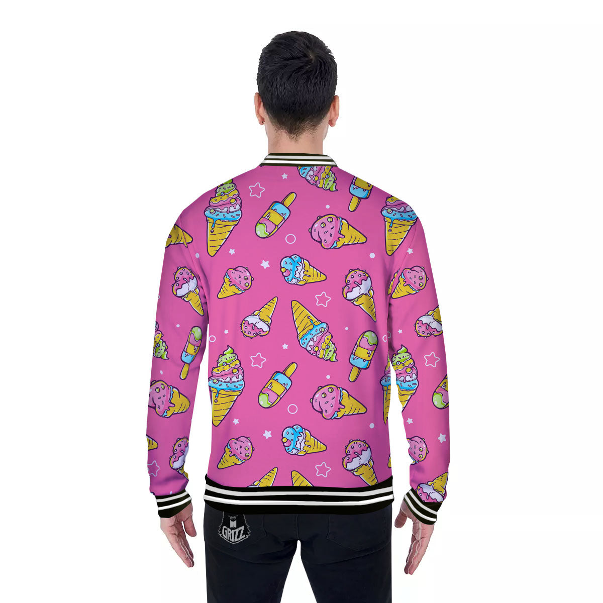 Ice Cream Pink Print Pattern Baseball Jacket-grizzshop