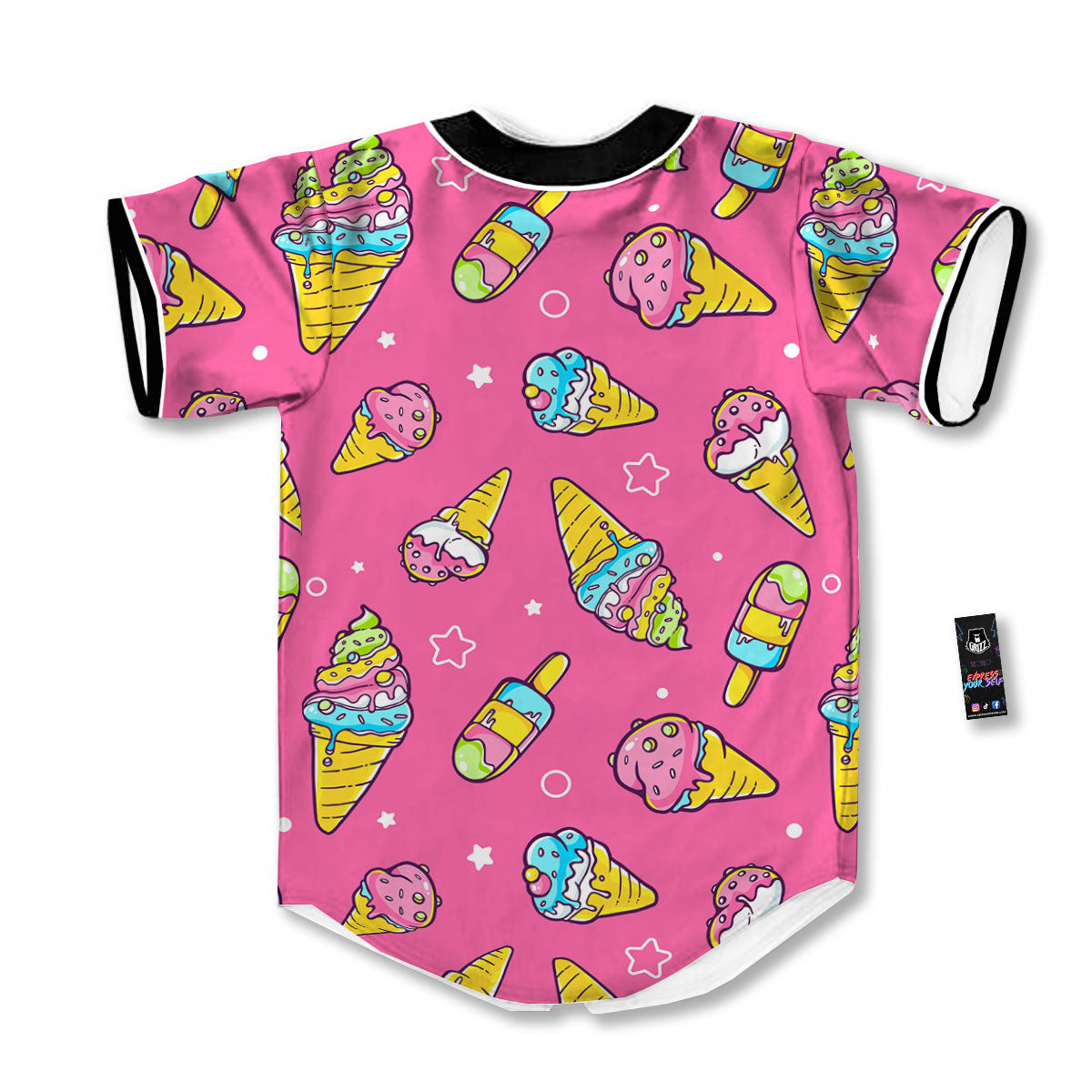Ice Cream Pink Print Pattern Baseball Jersey-grizzshop