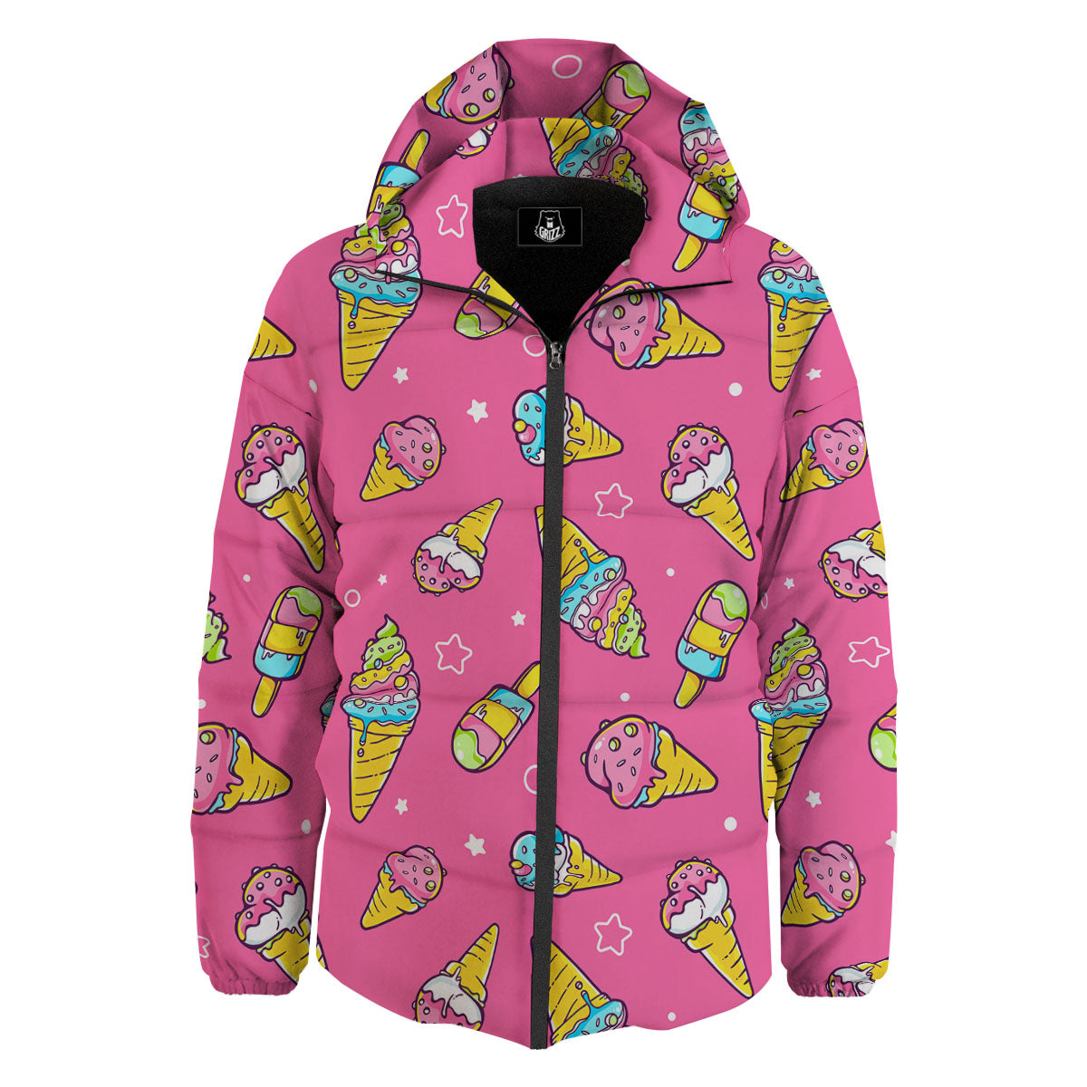 Ice Cream Pink Print Pattern Down Jacket-grizzshop