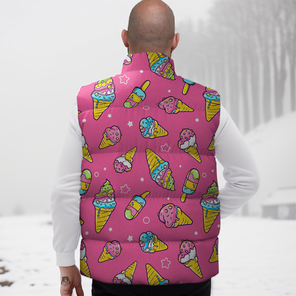 Ice Cream Pink Print Pattern Down Vest-grizzshop