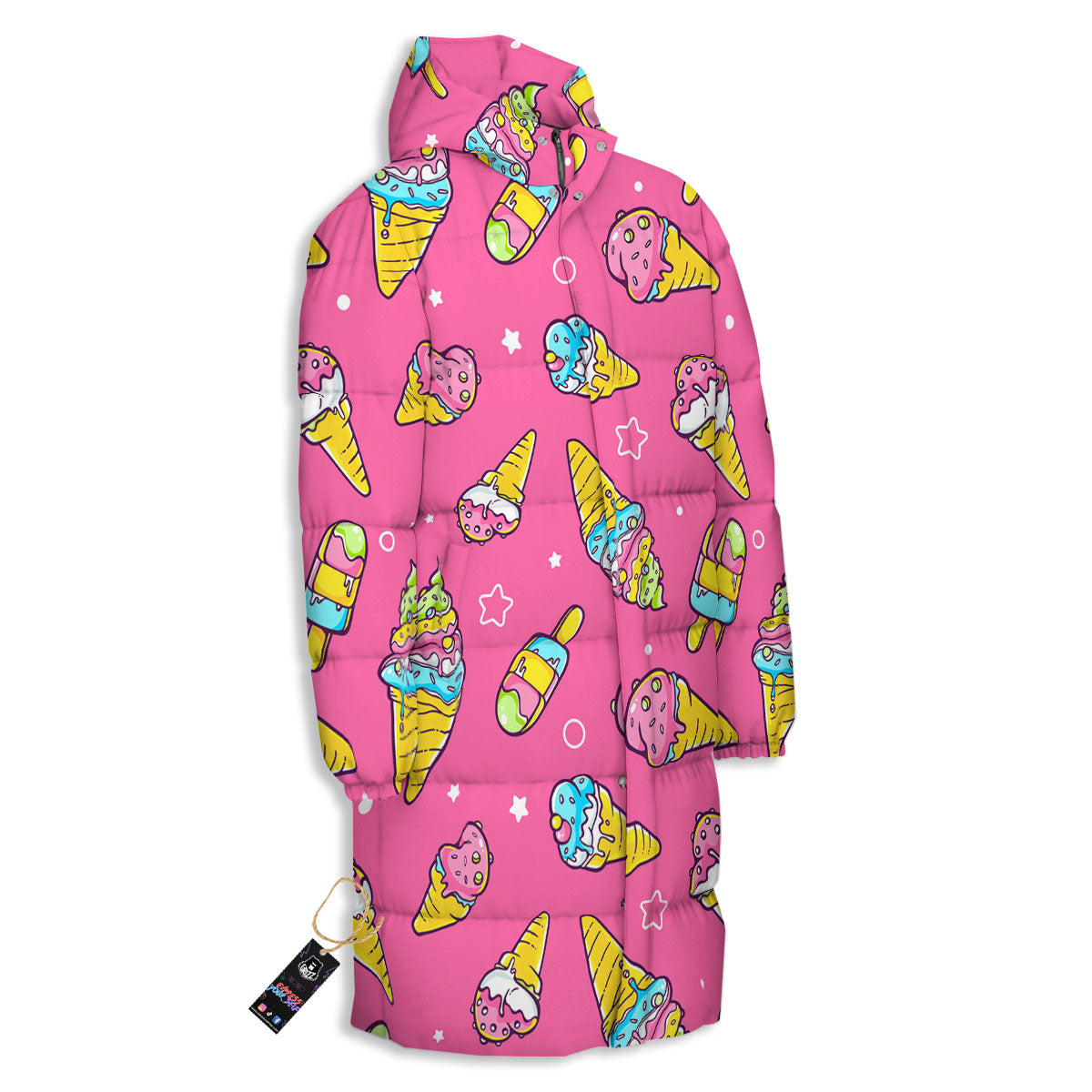 Ice Cream Pink Print Pattern Long Down Jacket-grizzshop