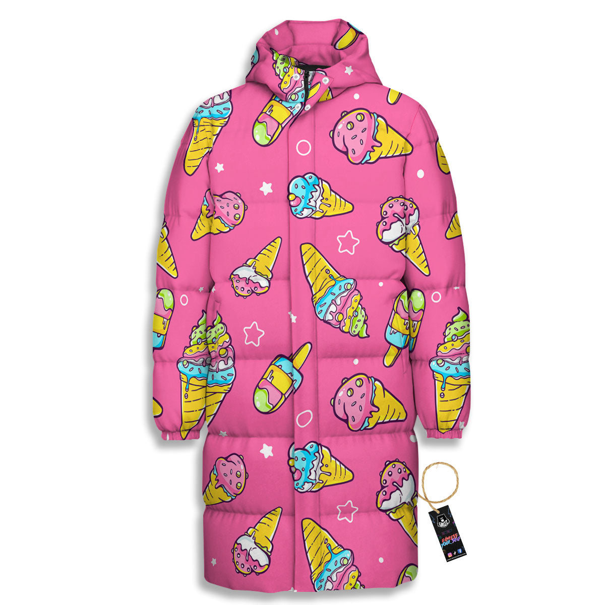Ice Cream Pink Print Pattern Long Down Jacket-grizzshop