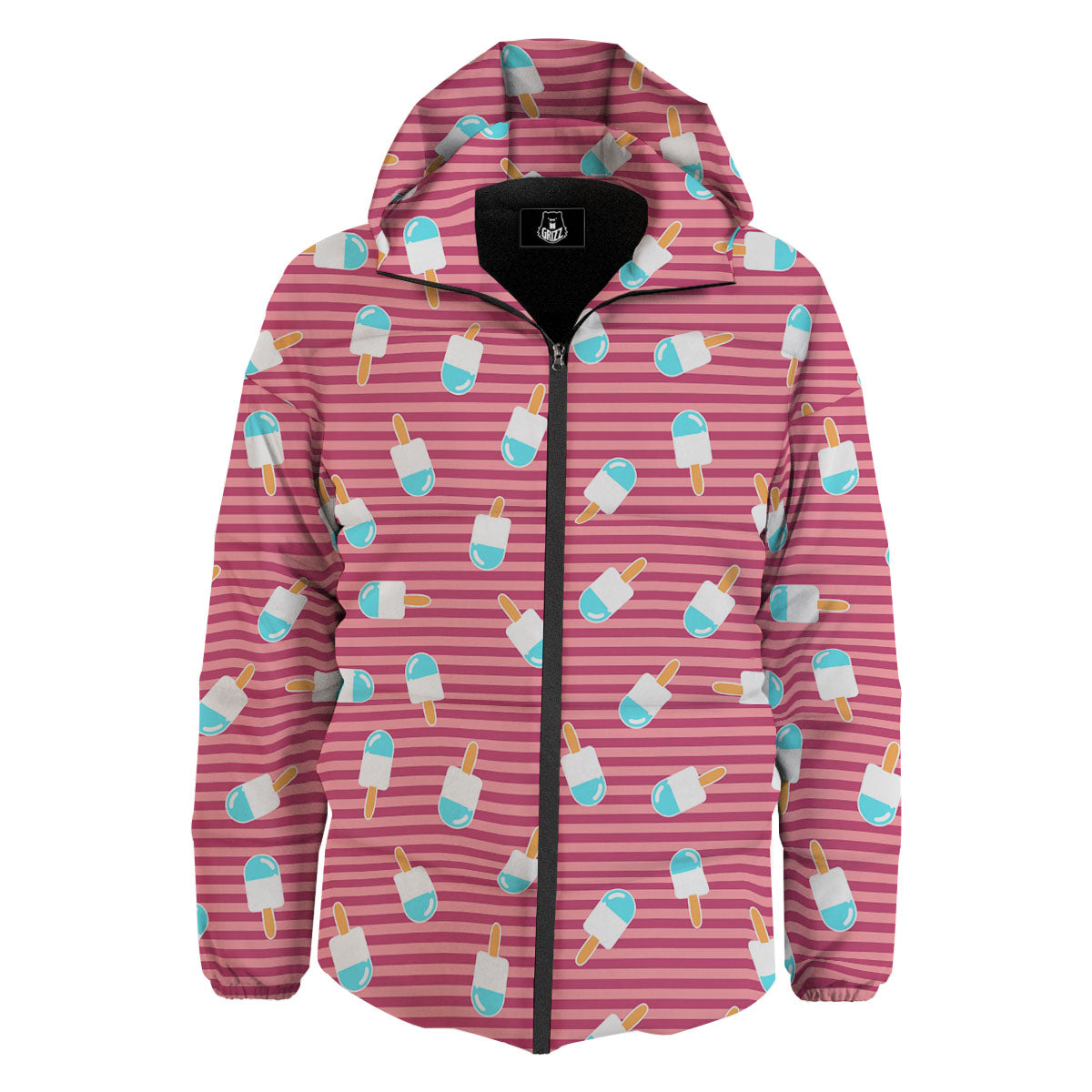 Ice Cream Pink Striped Print Pattern Down Jacket-grizzshop