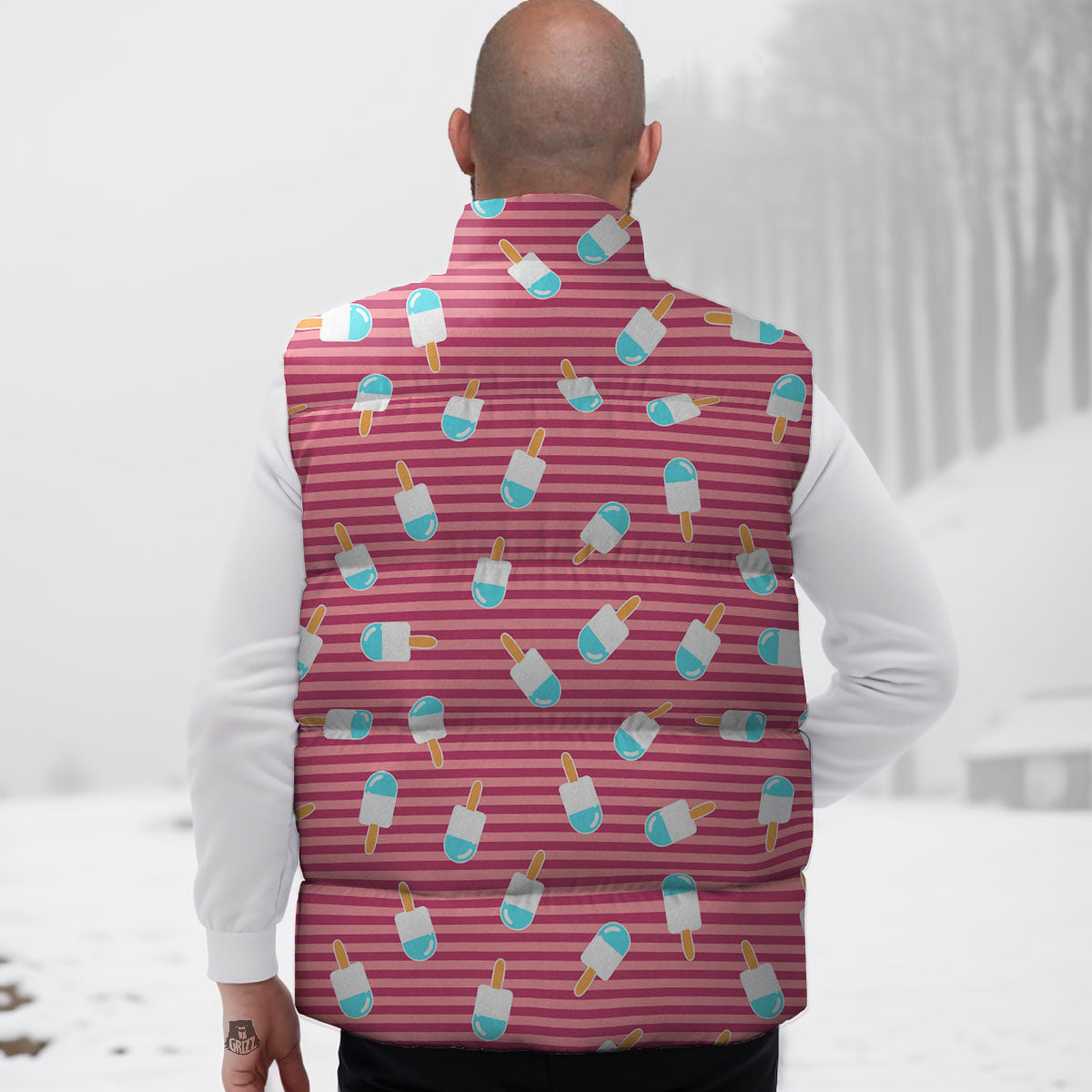 Ice Cream Pink Striped Print Pattern Down Vest