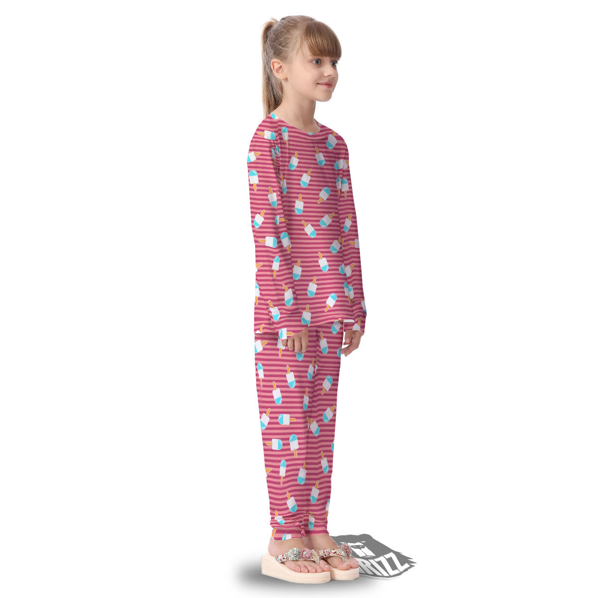 Ice Cream Pink Striped Print Pattern Kid's Pajamas-grizzshop