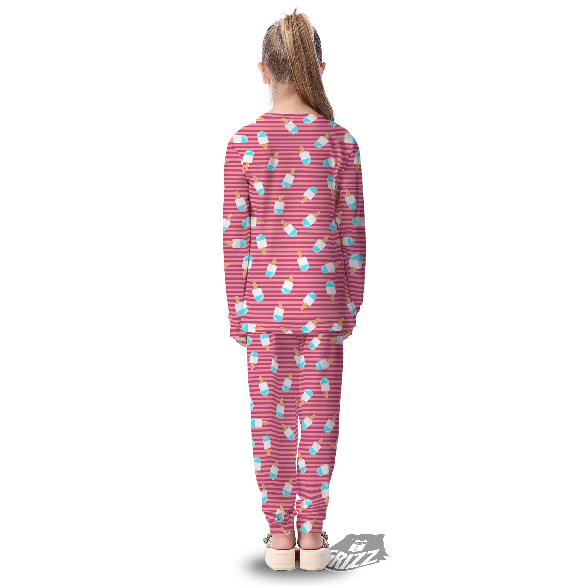 Ice Cream Pink Striped Print Pattern Kid's Pajamas-grizzshop