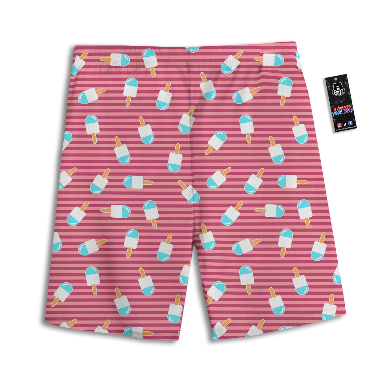 Ice Cream Pink Striped Print Pattern Men's Athletic Shorts