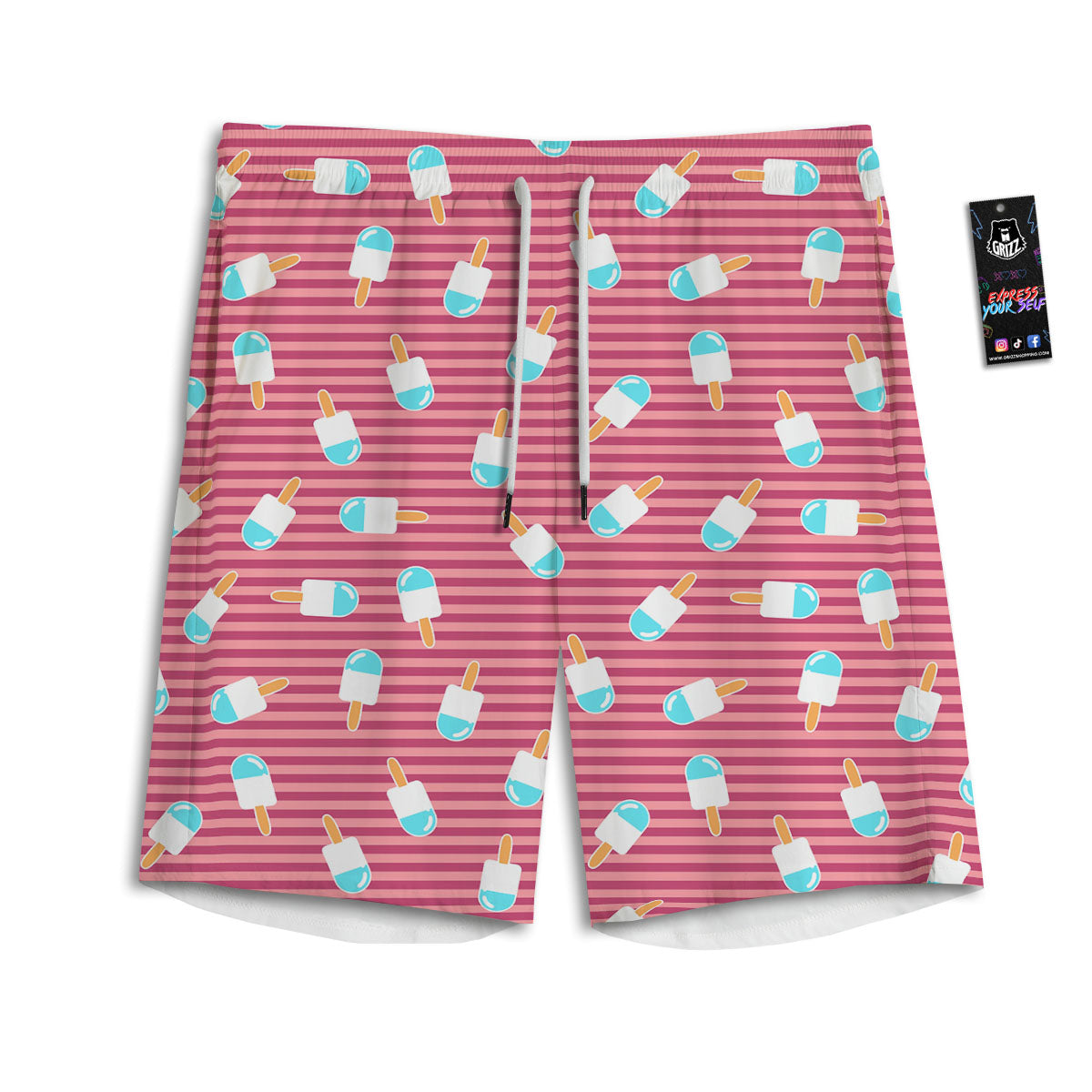 Ice Cream Pink Striped Print Pattern Men's Athletic Shorts