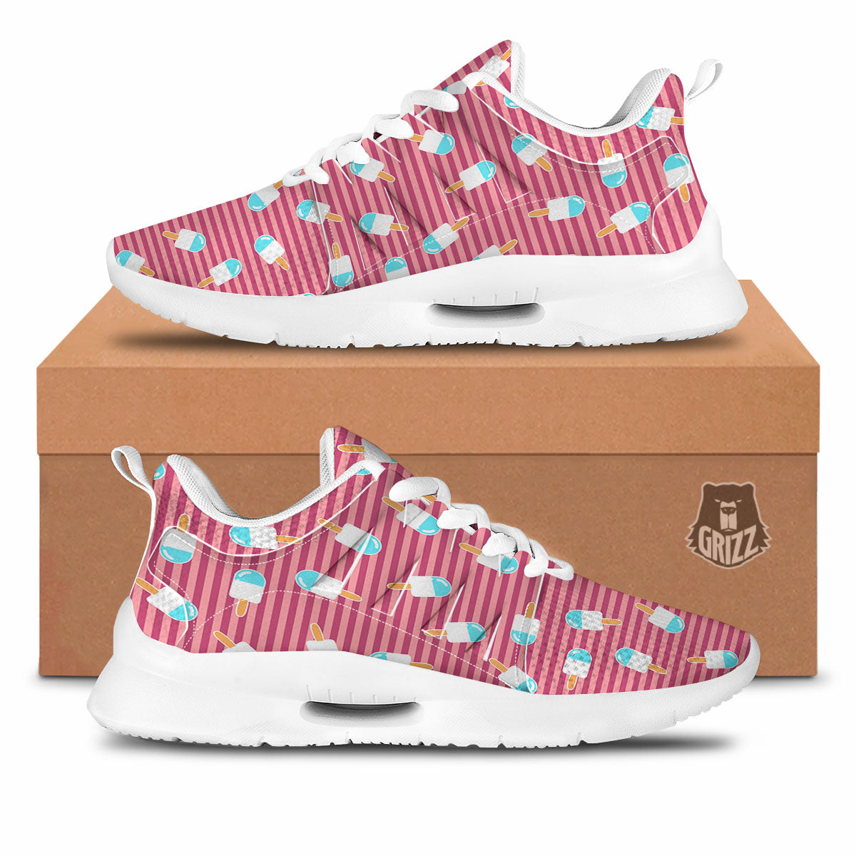 Ice Cream Pink Striped Print Pattern Tennis Shoes-grizzshop