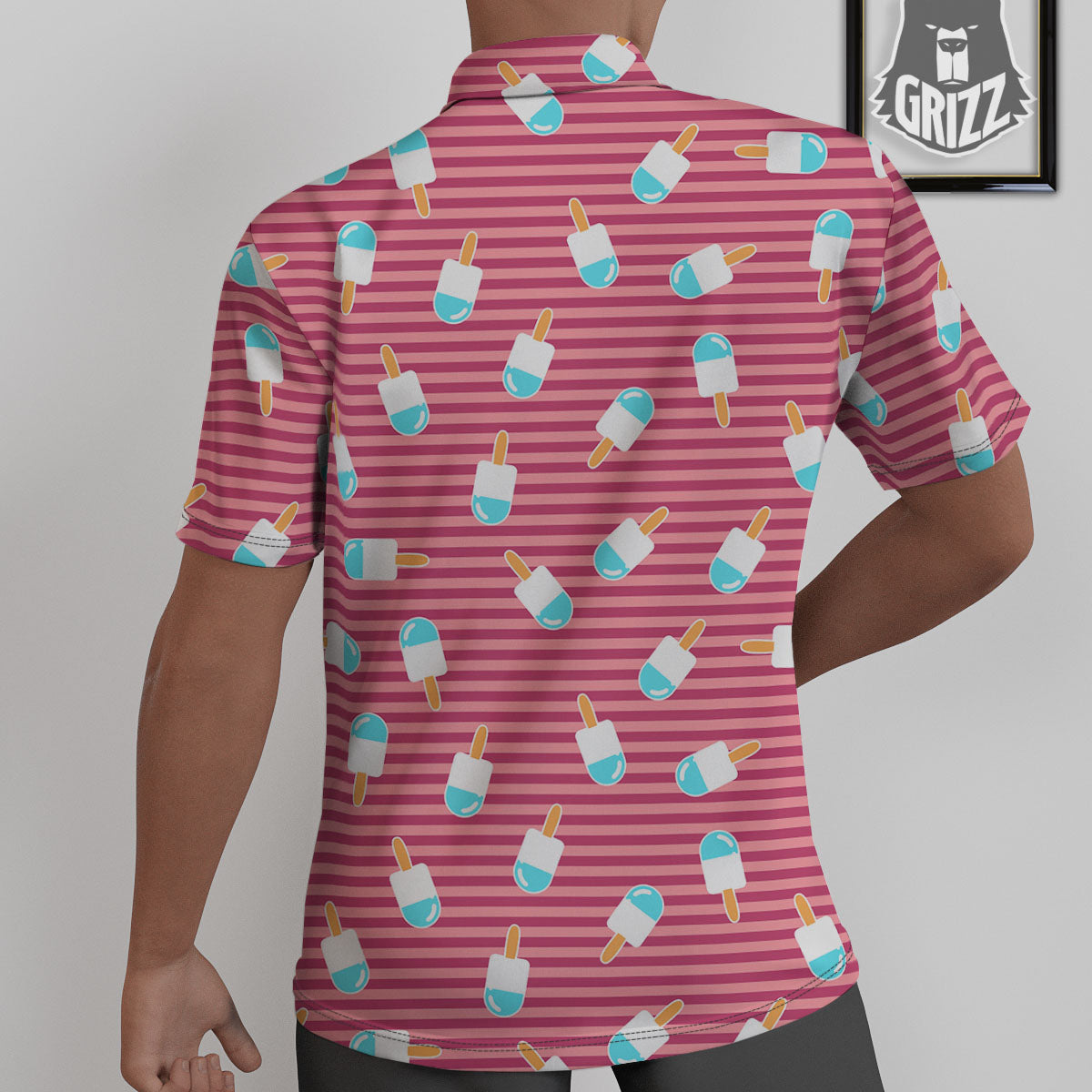Ice Cream Pink Striped Print Pattern Untucked Shirts-grizzshop
