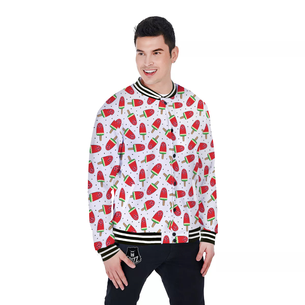 Ice Cream Watermelon Print Pattern Baseball Jacket-grizzshop