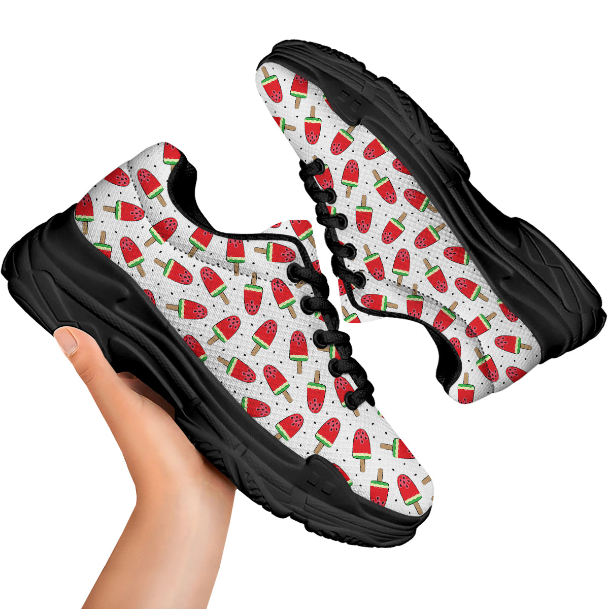 Ice Cream Watermelon Print Pattern Black Chunky Shoes-grizzshop