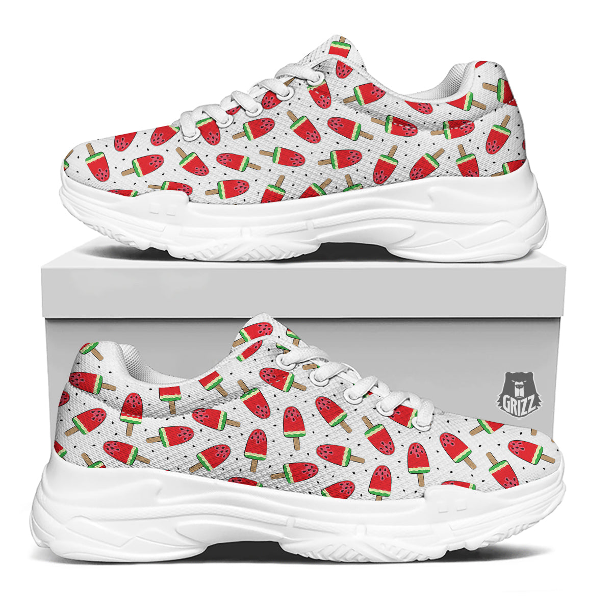Ice Cream Watermelon Print Pattern White Chunky Shoes-grizzshop