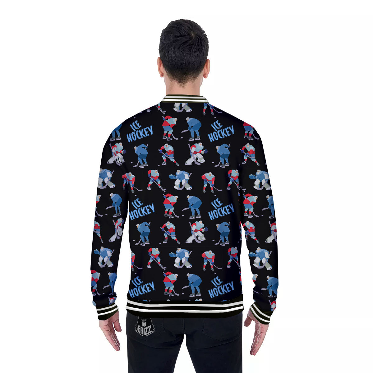 Ice Hockey Players Print Pattern Baseball Jacket-grizzshop