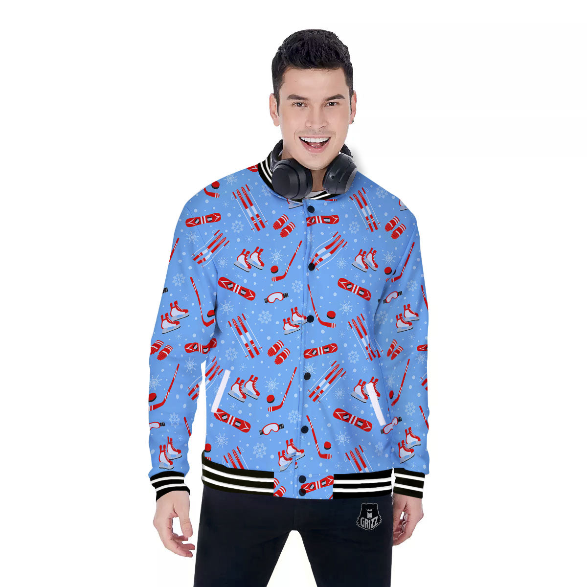 Ice Hockey Puck Print Pattern Baseball Jacket-grizzshop