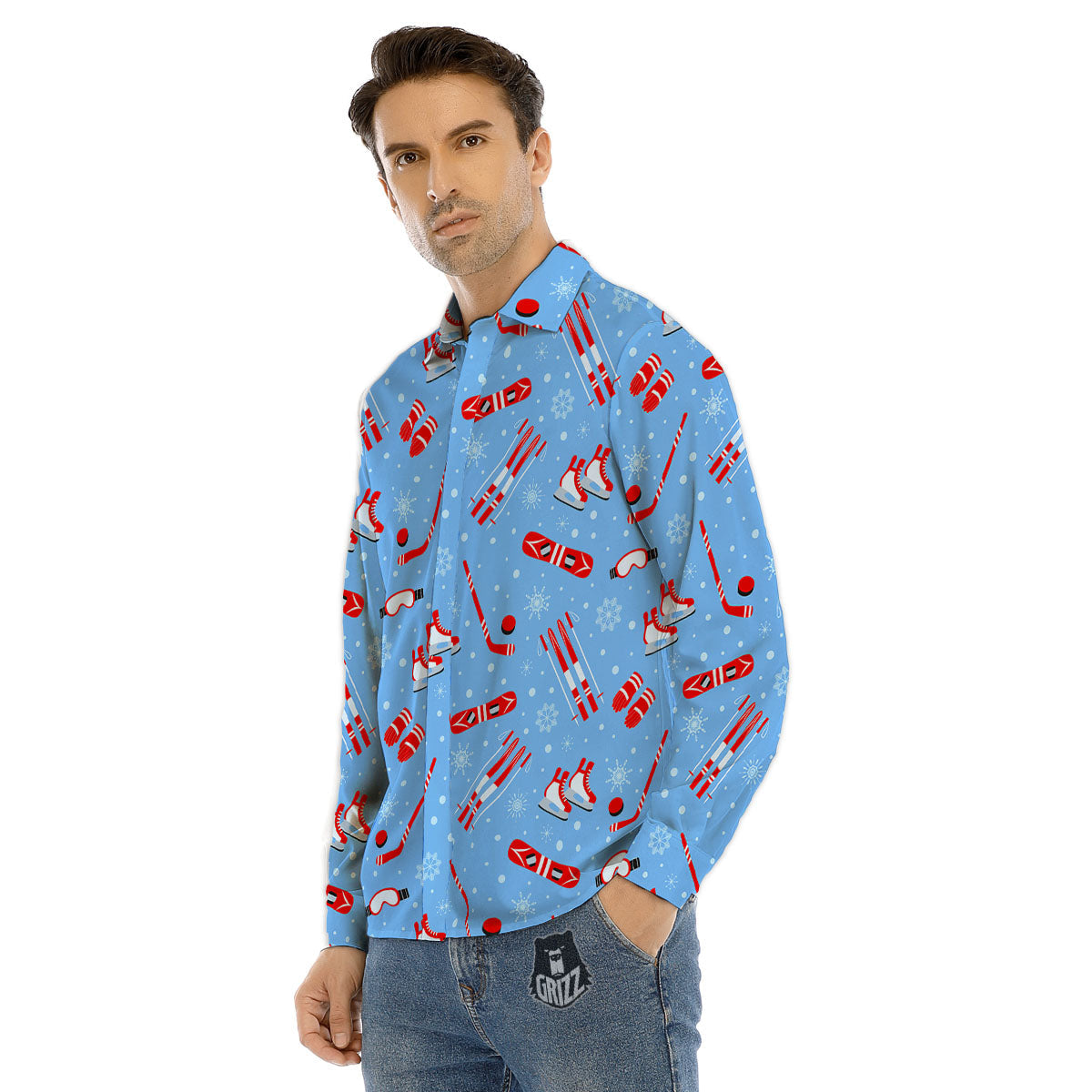 Ice Hockey Puck Print Pattern Men's Dress Shirts-grizzshop