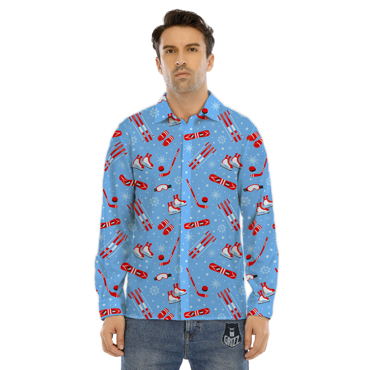 Ice Hockey Puck Print Pattern Men's Dress Shirts-grizzshop