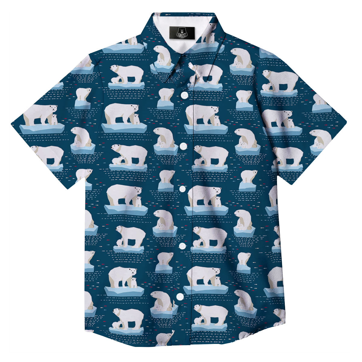 Ice Polar Bear Print Pattern Button Up Shirt-grizzshop