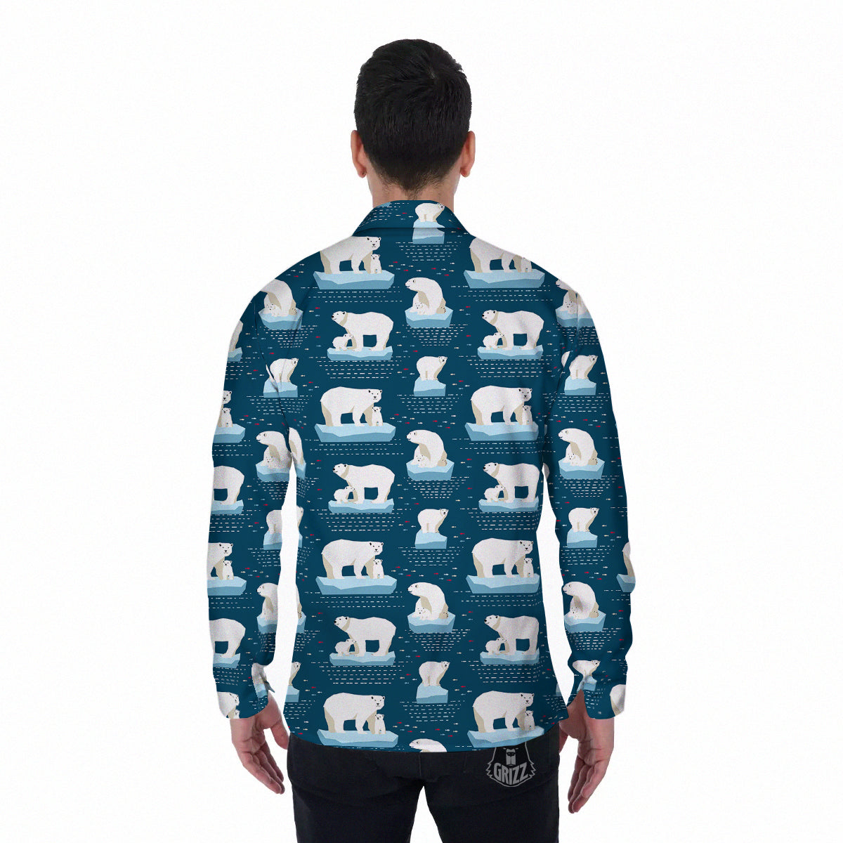 Ice Polar Bear Print Pattern Men's Long Sleeve Shirts-grizzshop