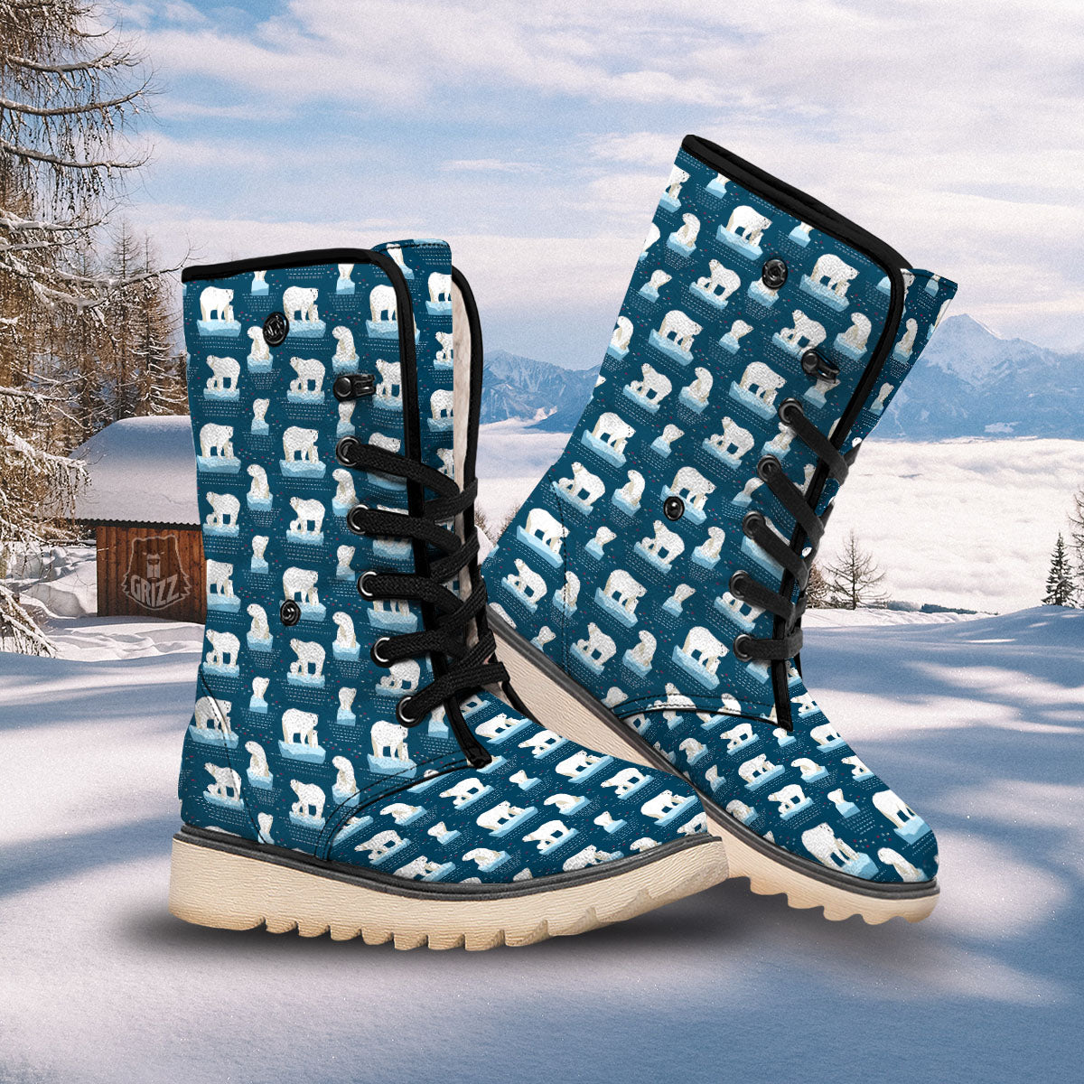 Ice Polar Bear Print Pattern Snow Boots-grizzshop