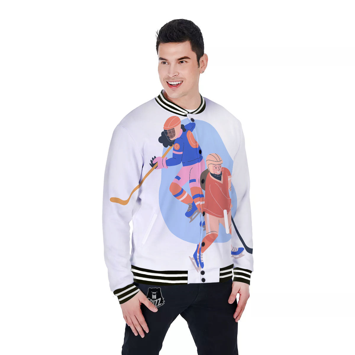 Ice Skates Hockey Print Baseball Jacket-grizzshop