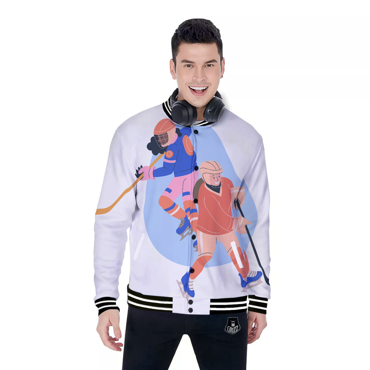 Ice Skates Hockey Print Baseball Jacket-grizzshop
