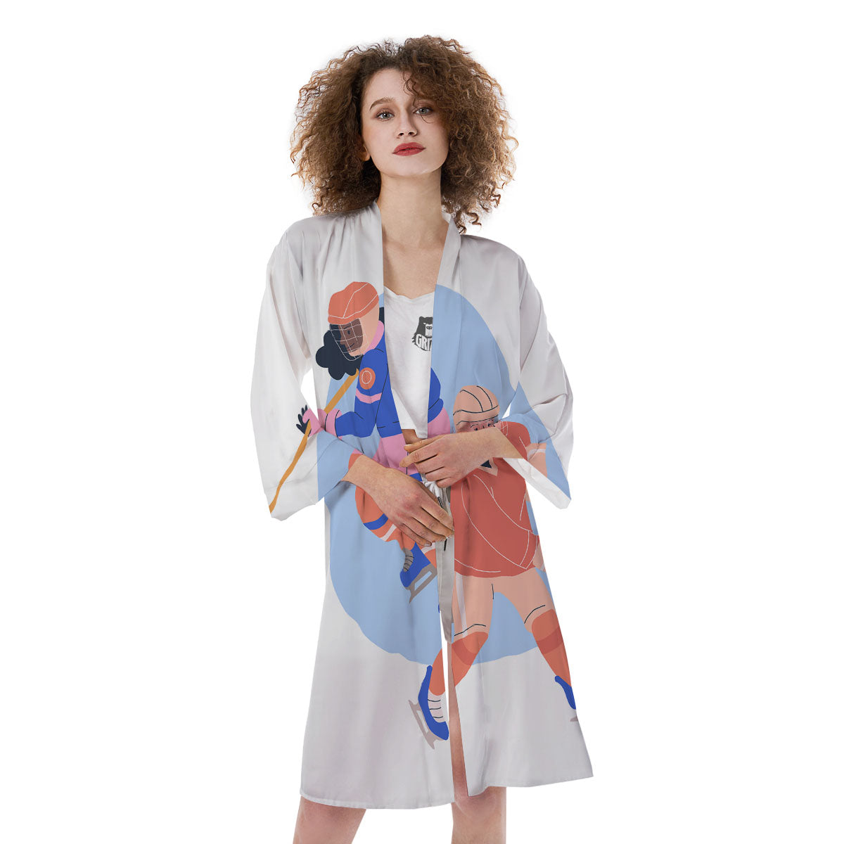 Ice Skates Hockey Print Kimono-grizzshop