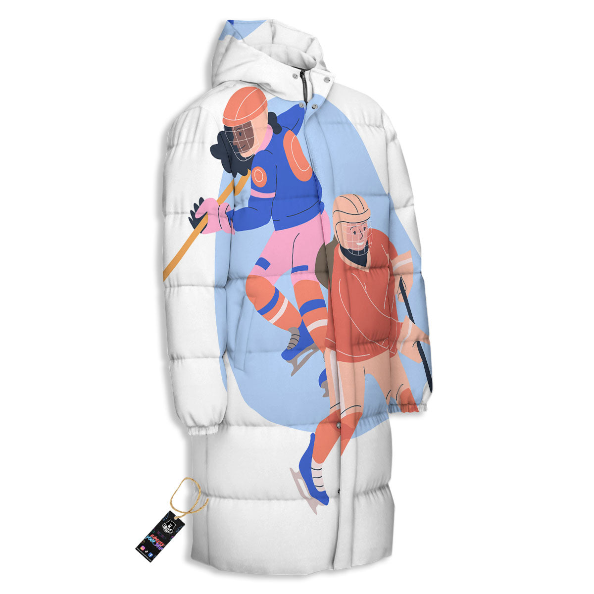 Ice Skates Hockey Print Long Down Jacket-grizzshop