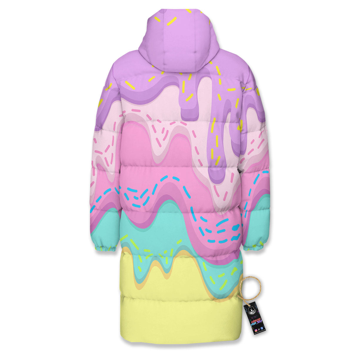 Ice Cream Dripping Pastel Print Long Down Jacket