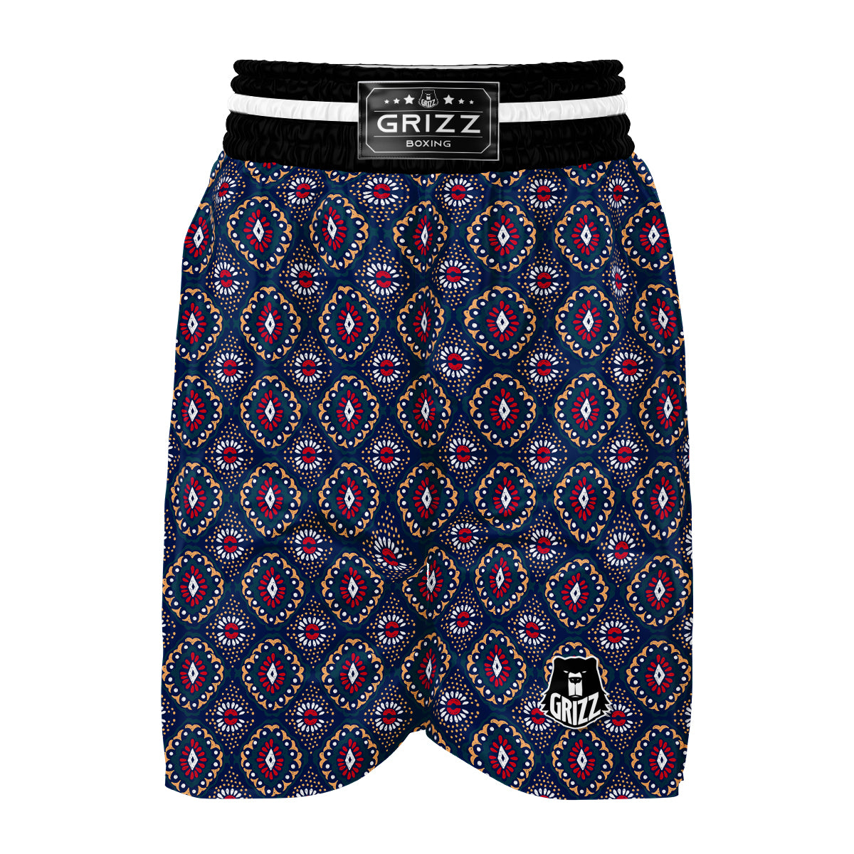 Ikat Black Blue Print Pattern Boxing Shorts-grizzshop