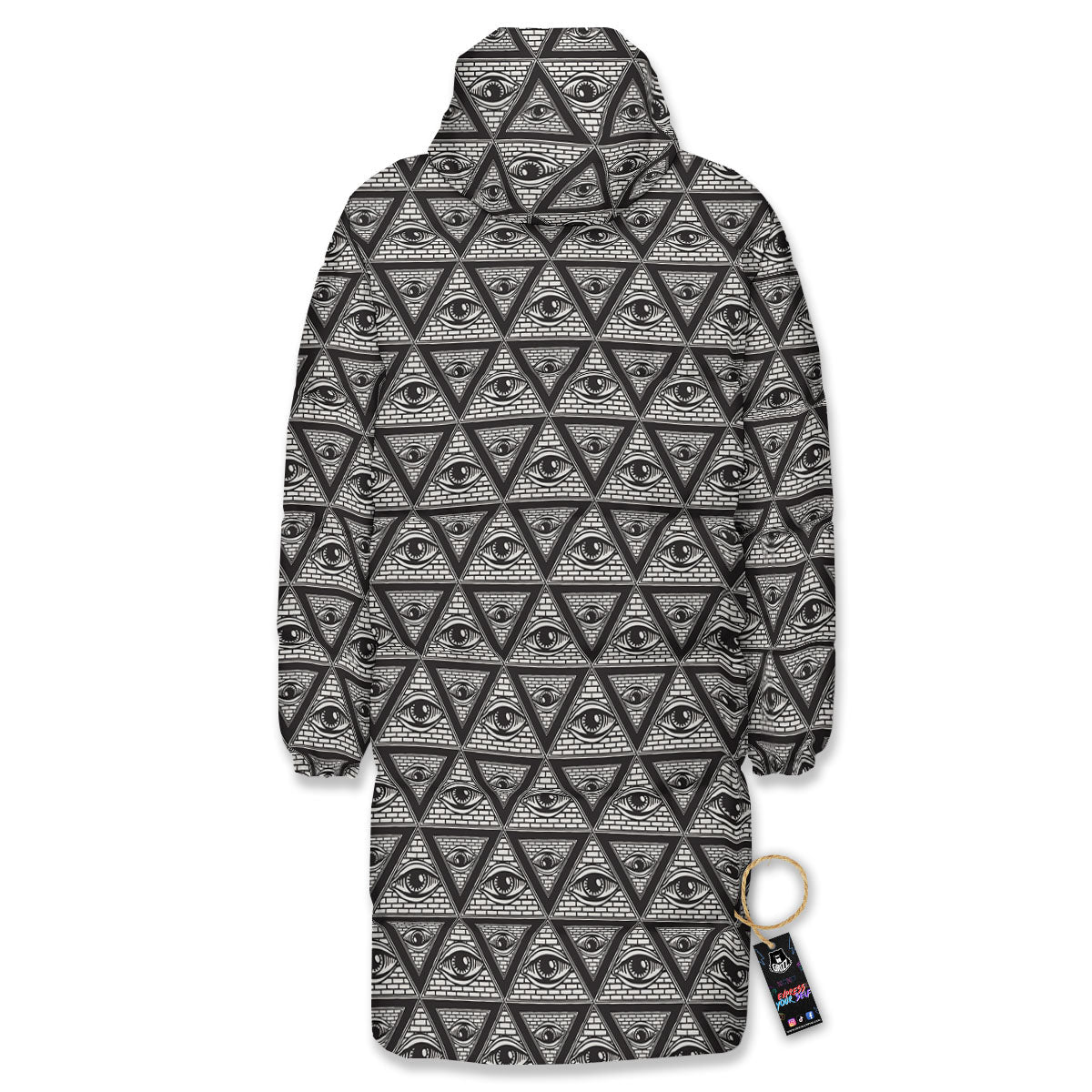 Illuminati Print Pattern Long Down Jacket-grizzshop