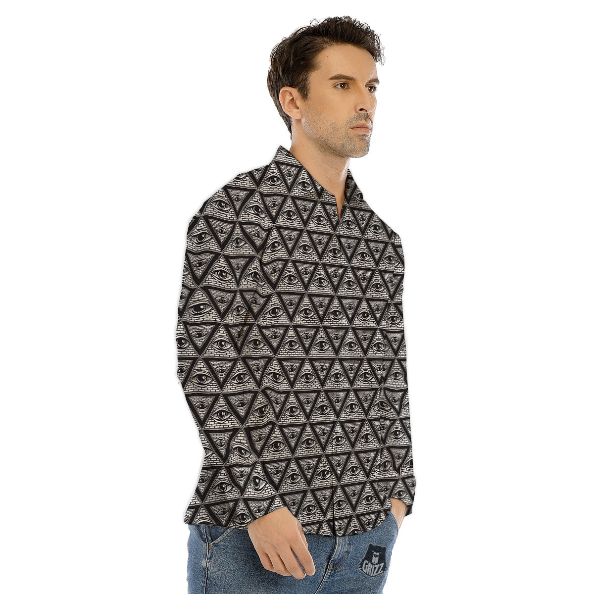 Illuminati Print Pattern Men's Dress Shirts-grizzshop