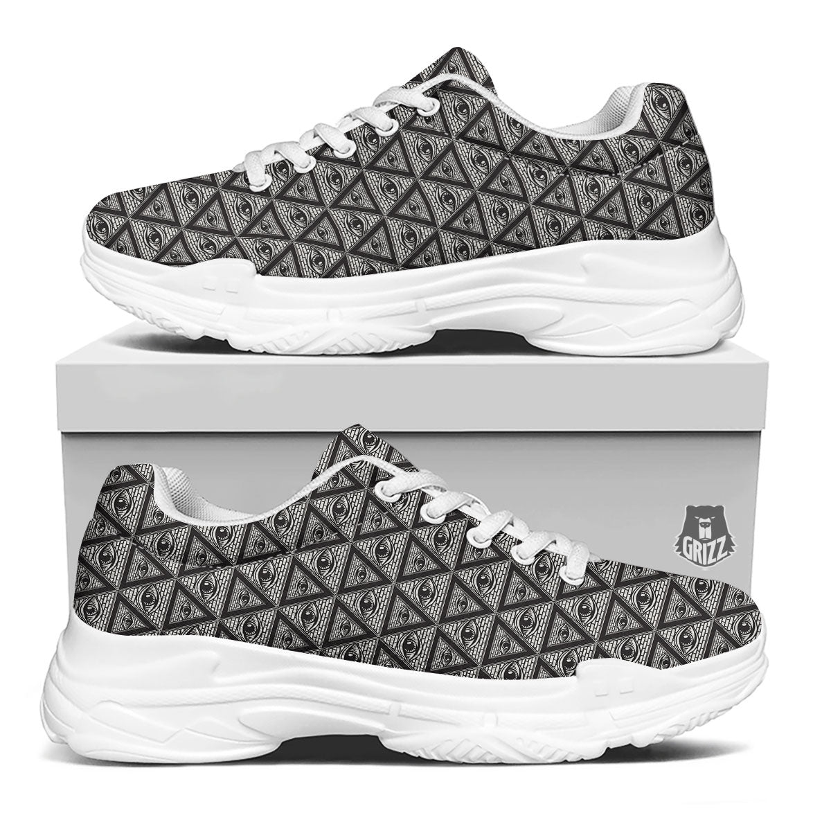 Illuminati Print Pattern White Chunky Shoes-grizzshop