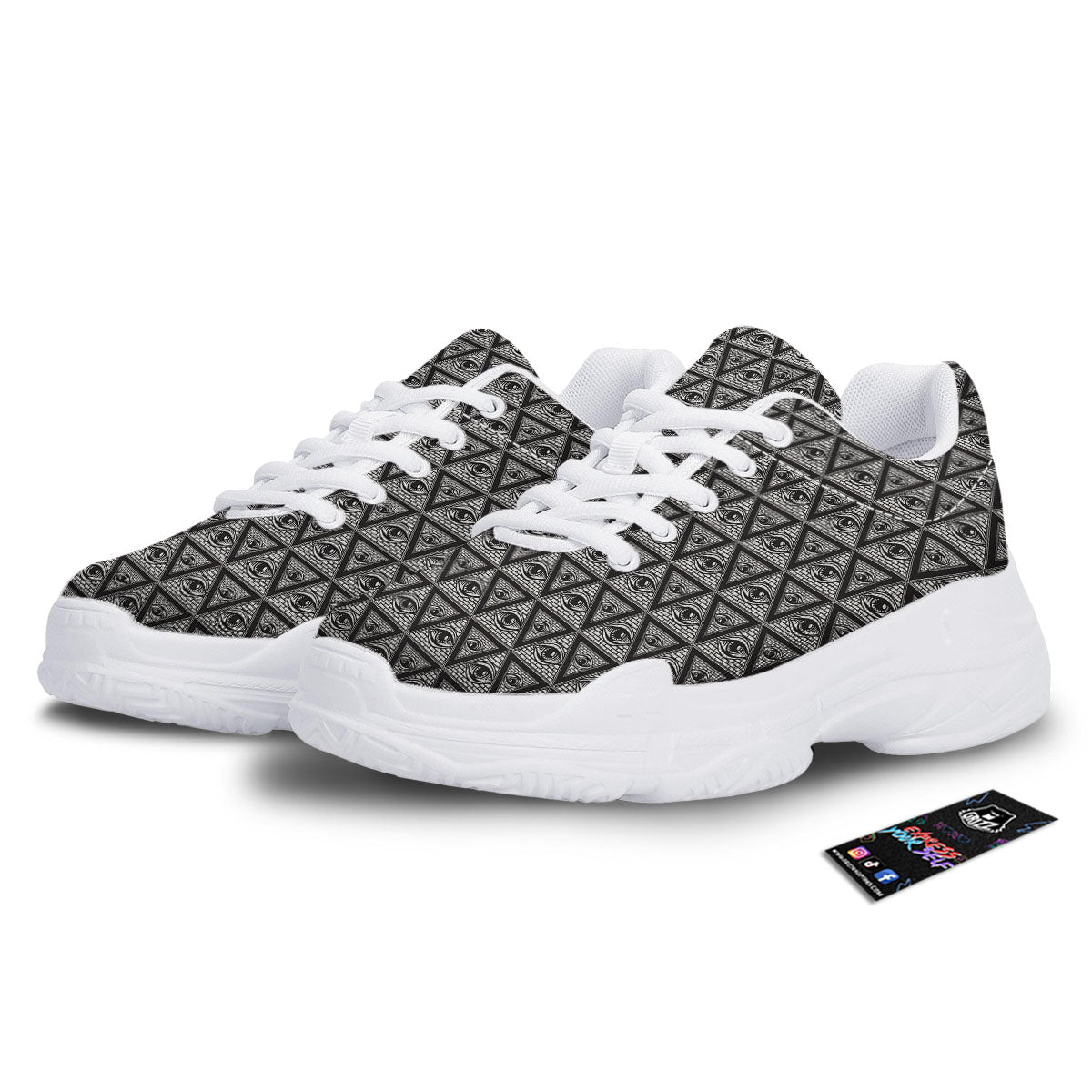 Illuminati Print Pattern White Chunky Shoes-grizzshop