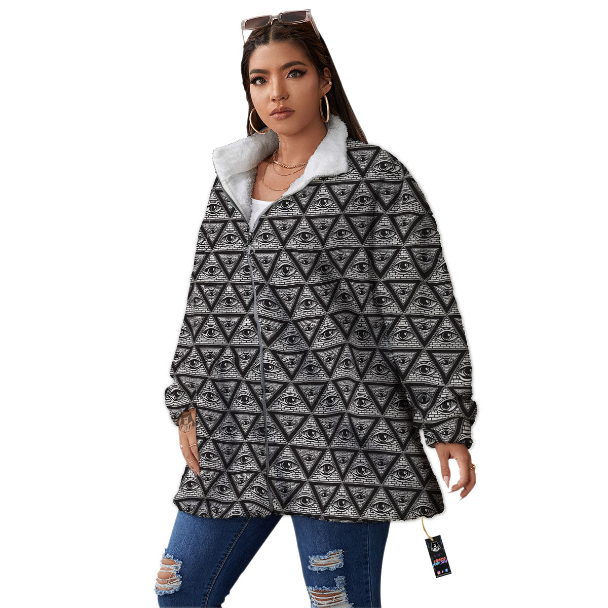 Illuminati Print Pattern Women's Sherpa Jacket-grizzshop