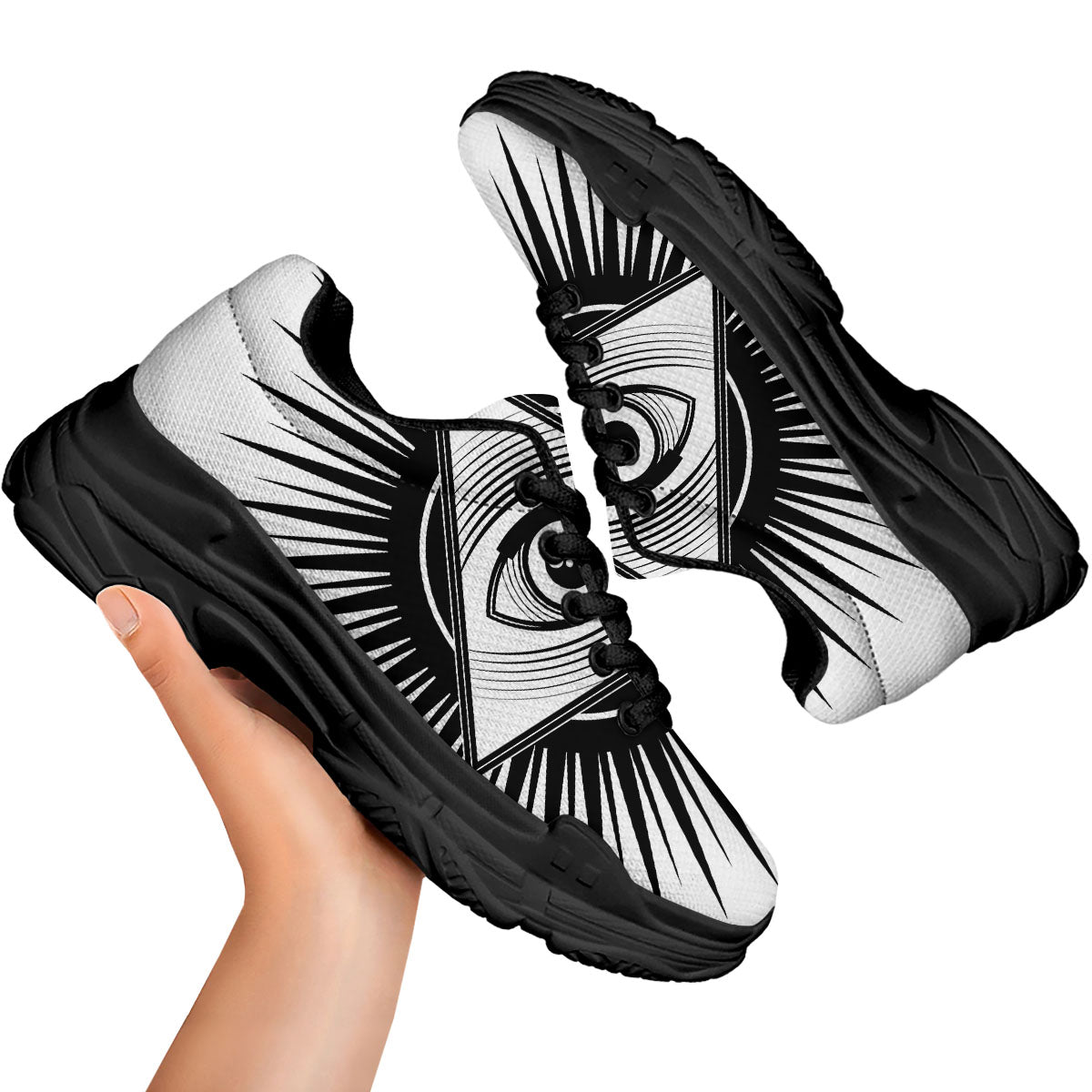 Illuminati White And Black Print Black Chunky Shoes-grizzshop