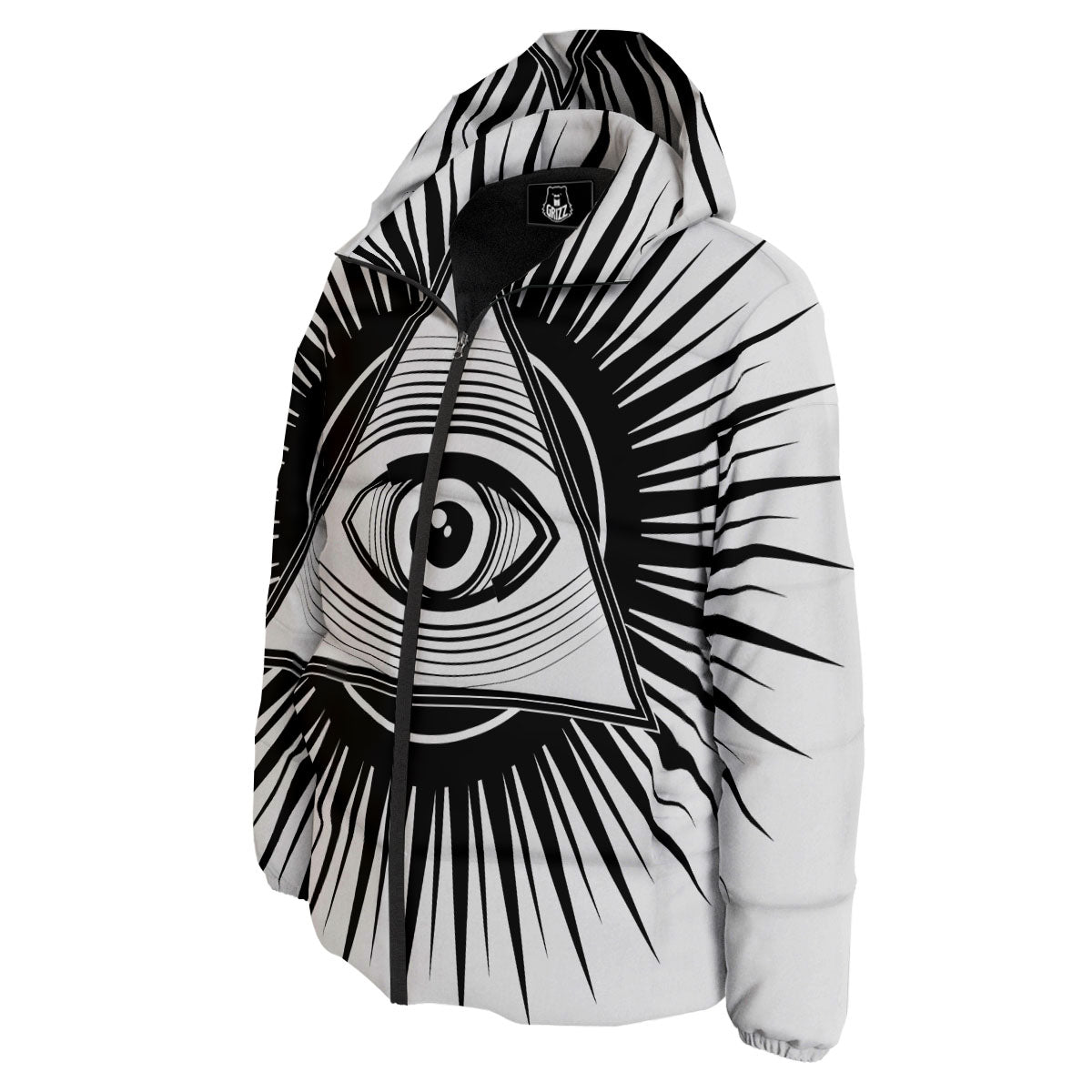 Illuminati White And Black Print Down Jacket-grizzshop