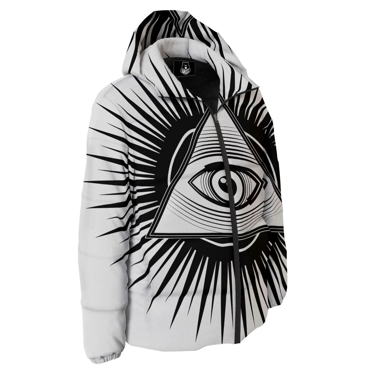 Illuminati White And Black Print Down Jacket-grizzshop