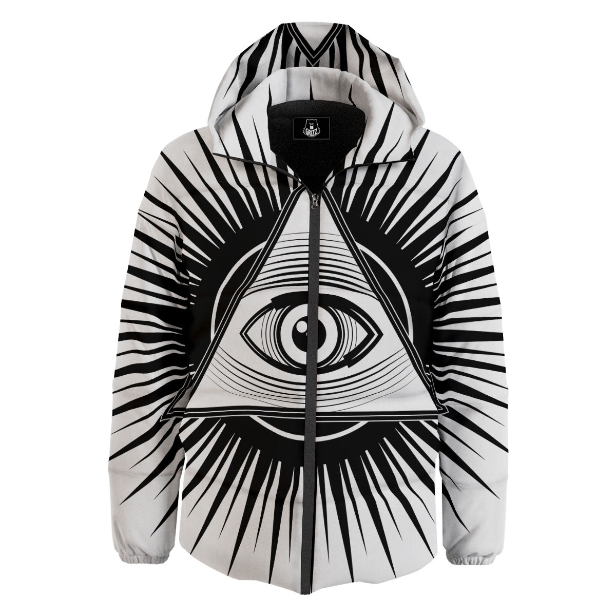 Illuminati White And Black Print Down Jacket-grizzshop