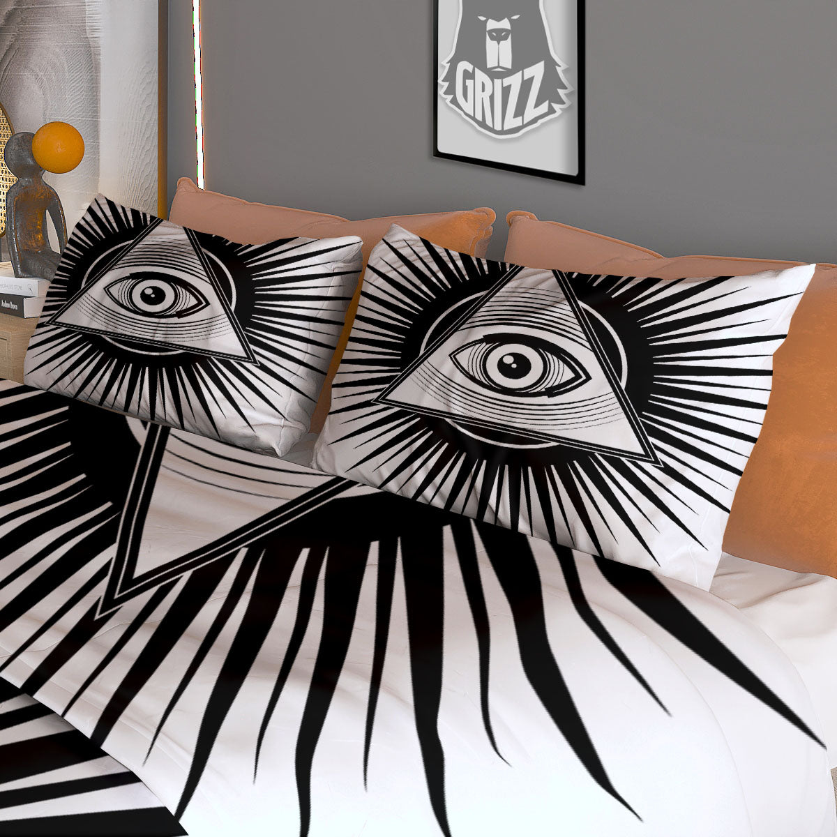 Illuminati White And Black Print Duvet Cover Bedding Set