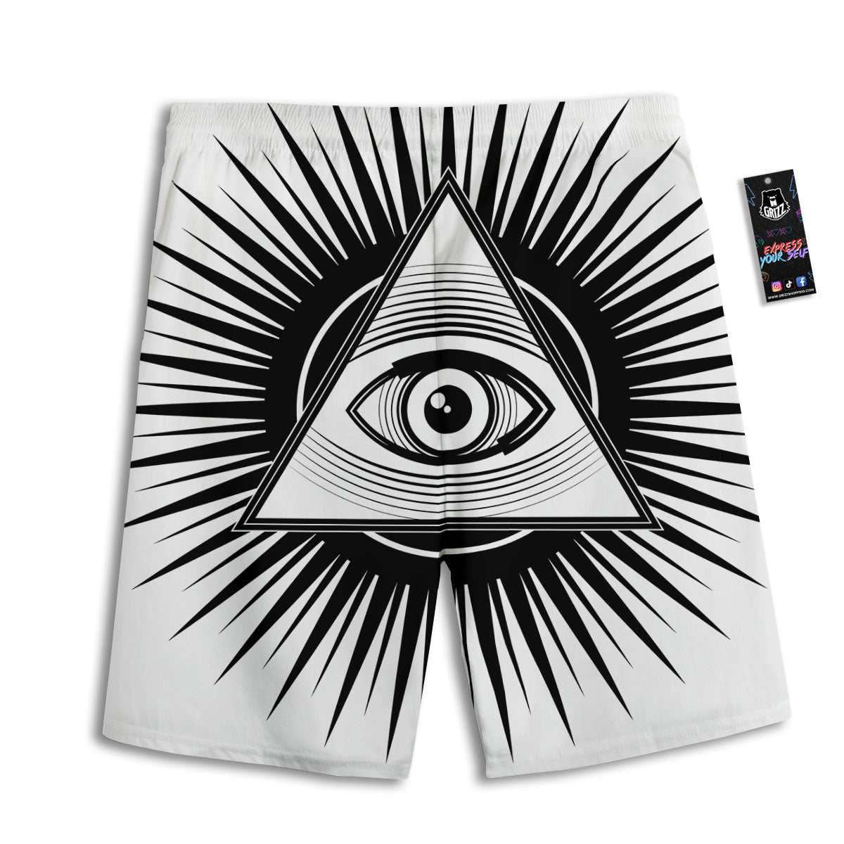 Illuminati White And Black Print Men's Athletic Shorts