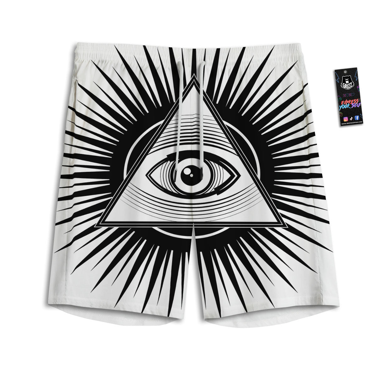 Illuminati White And Black Print Men's Athletic Shorts
