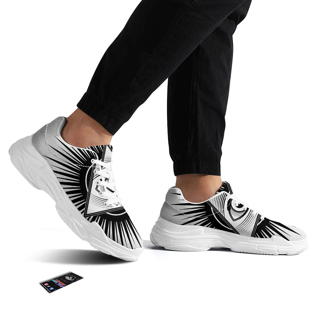 Illuminati White And Black Print White Chunky Shoes-grizzshop