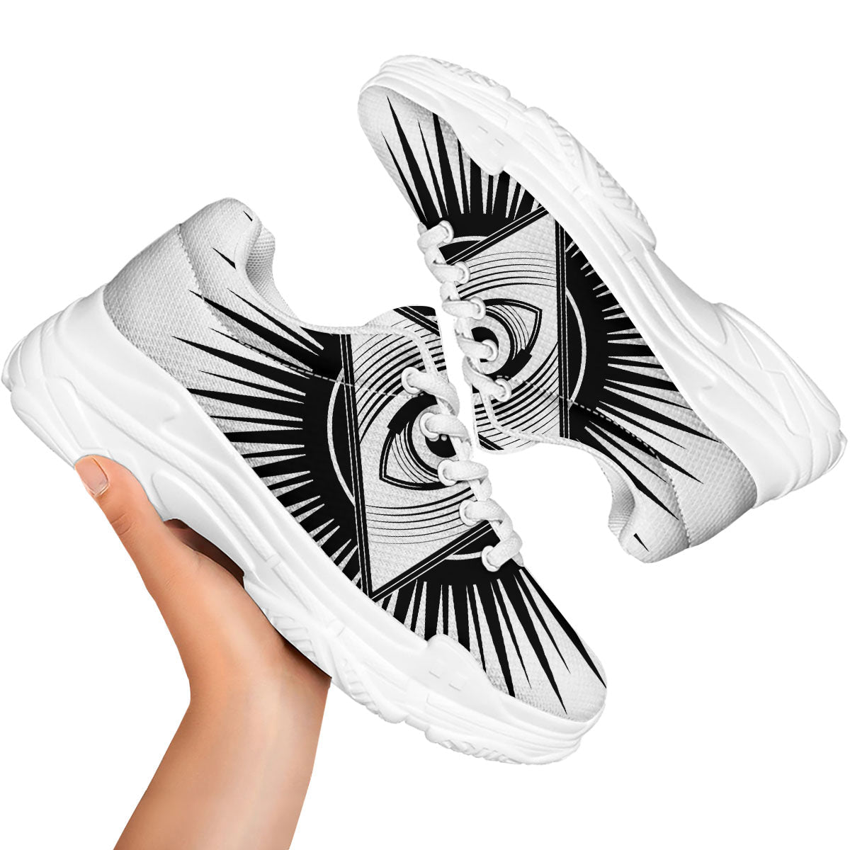 Illuminati White And Black Print White Chunky Shoes-grizzshop