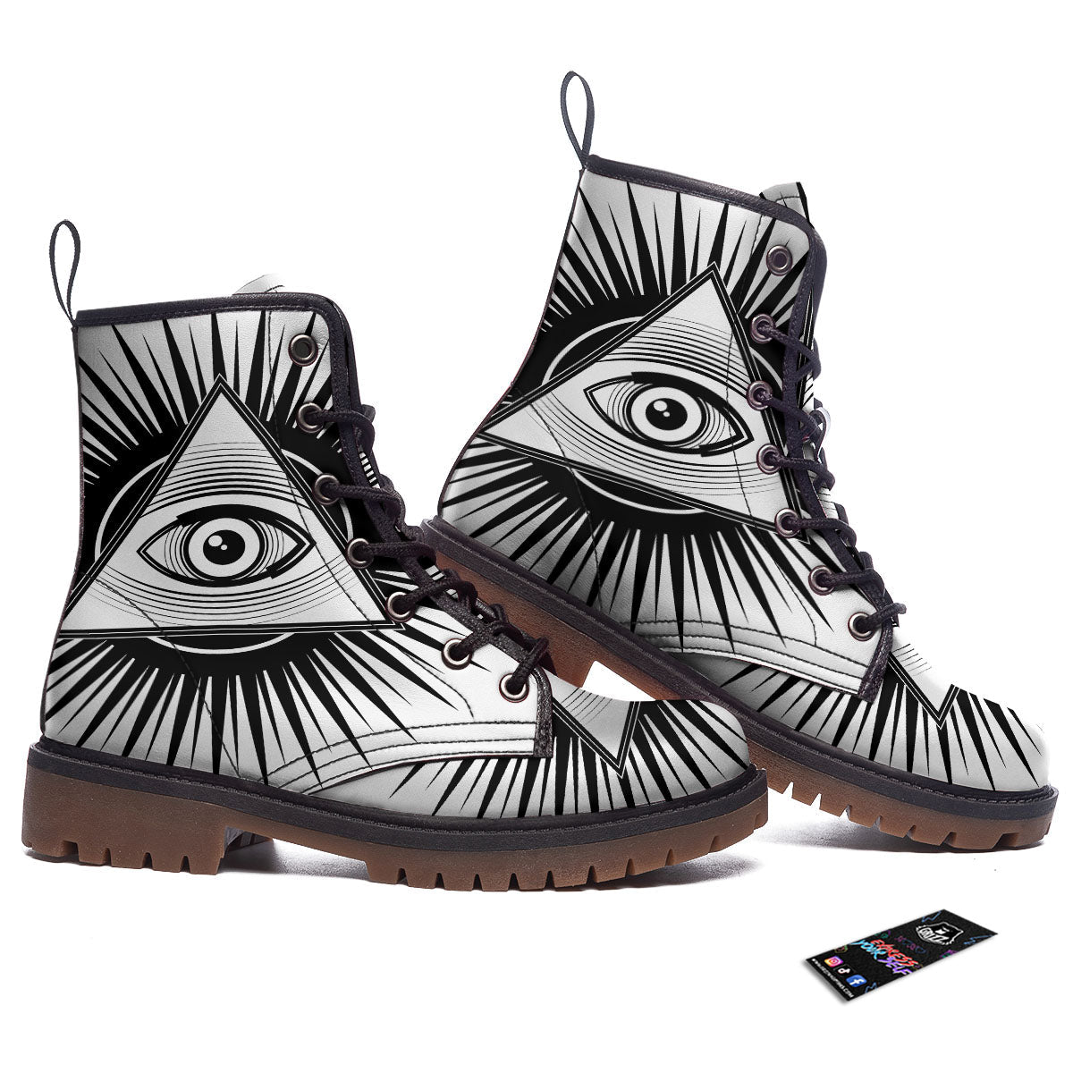 Illuminati White And Black Print Work Boots-grizzshop