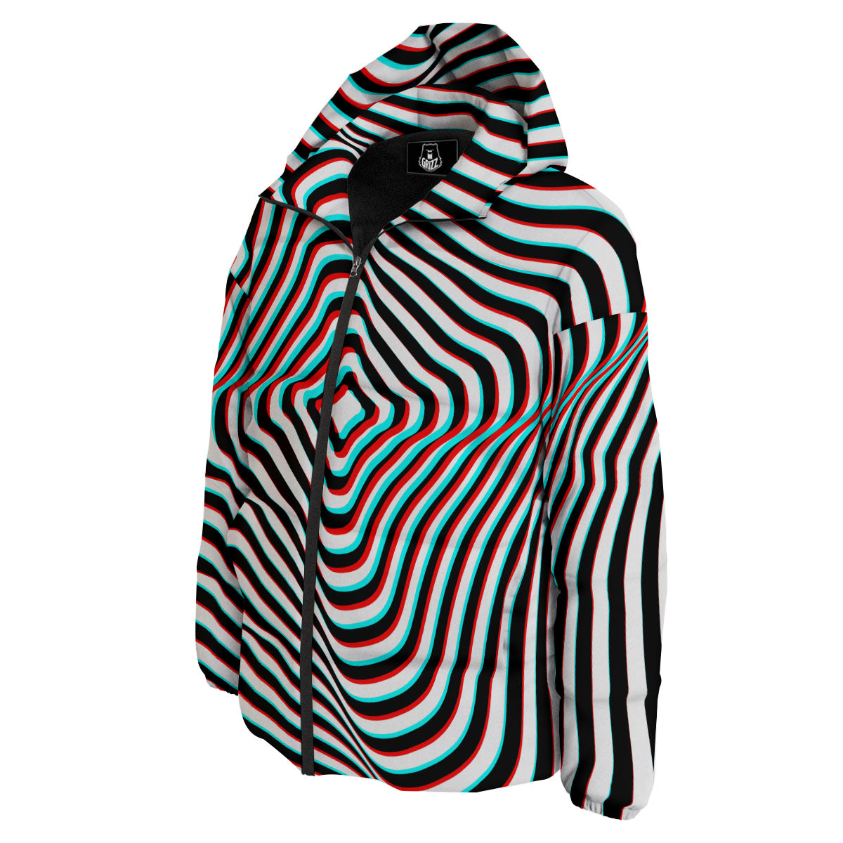 Illusion Anaglyph Optical Print Down Jacket-grizzshop