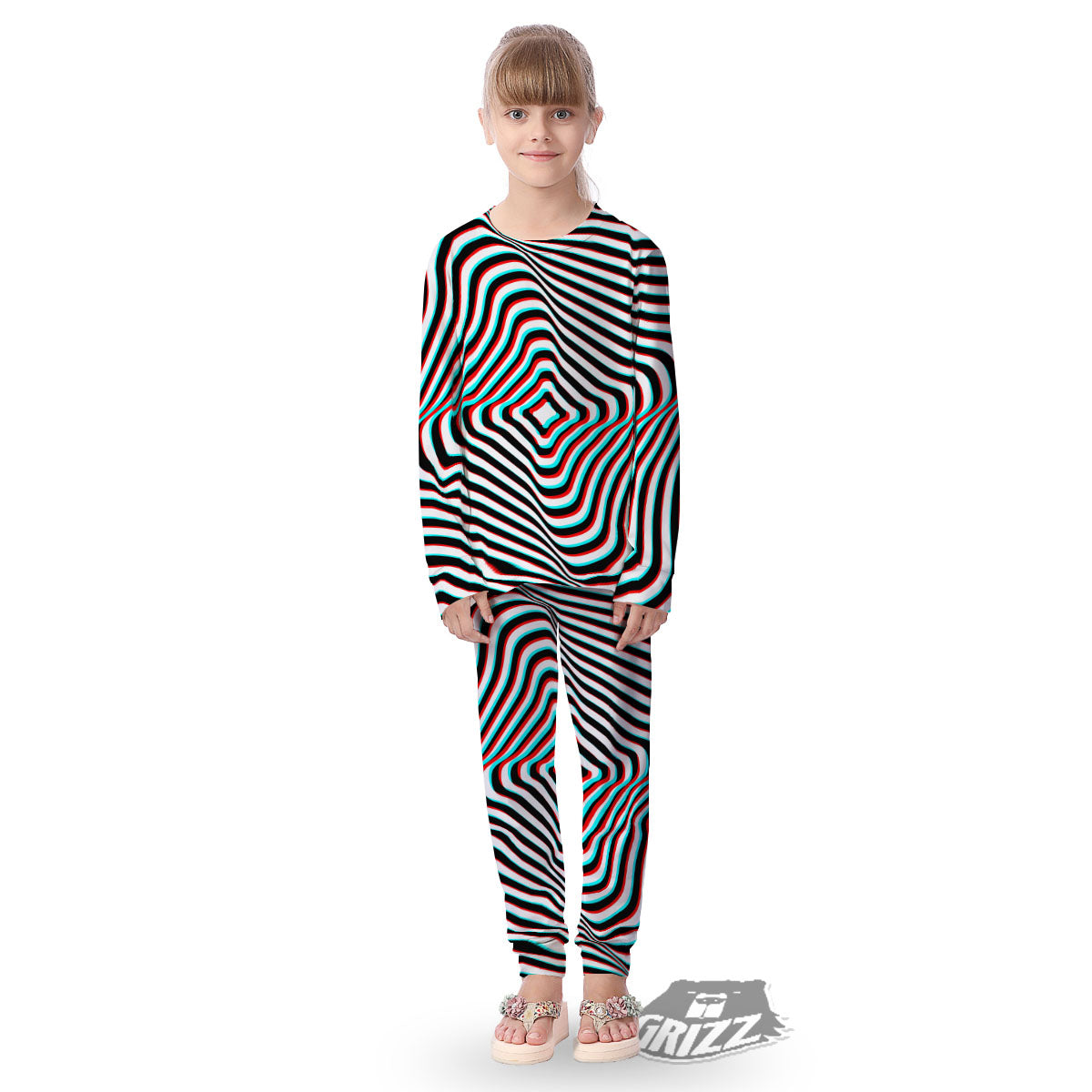 Illusion Anaglyph Optical Print Kid's Pajamas-grizzshop